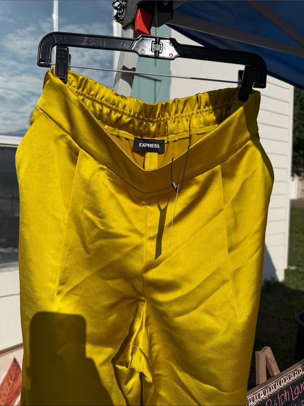 Express Men's Bright Yellow Dress Pants with Elastic High Waist